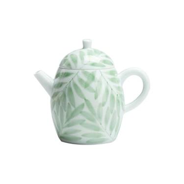 Imagem de Conjunto de chá de Gongfu pintado à mão Boutique – Folhas de salgueiro verde macias em porcelana branca pura, inclui mini bule, Gaiwan e xícaras de chá, conjunto de cerimônia de chá, utensílios de chá
