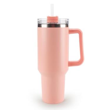 Imagem de OCEANPAX Copo de 1,134 g com alça à prova de derramamento, caneca de café de viagem, copos de aço inoxidável reutilizáveis, adequados para porta-copos de carro sem canudo (rosa)