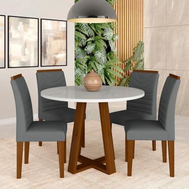 Imagem de Mesa C/vidro Redonda 4 Cadeiras Manchester Cin/off/cinz - M. Arapongas