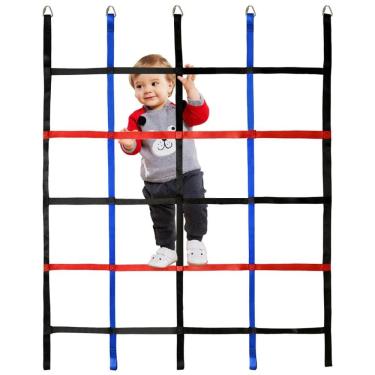 Imagem de Rede de Escalada Ninja, Obstáculo de Guerreiro Ninja para Crianças, Escada de Rede de Corda e Barras de Macaco para Parede de Escalada