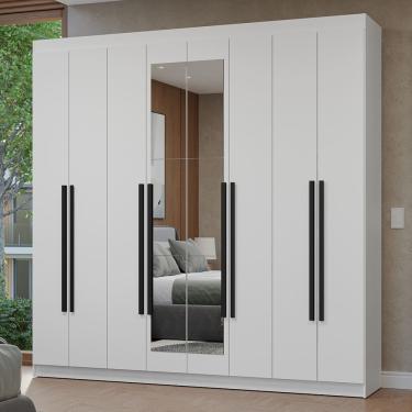 Imagem de Guarda-Roupa Casal 8 Portas Batentes com Espelho Branco/Branco/Preto Netuno Madesa