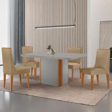Imagem de Mesa de Jantar Isadora 120cm Tampo MDF Vidro com 4 Cadeiras Lisboa - M