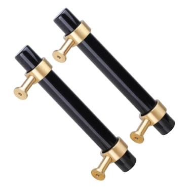 Imagem de Rockcloud Pacote com 2 puxadores de gaveta de pedra de cristal obsidiana preta com parafusos puxadores de armário de latão escovado acessórios de ferragens para cômoda de cozinha, armário e decoração