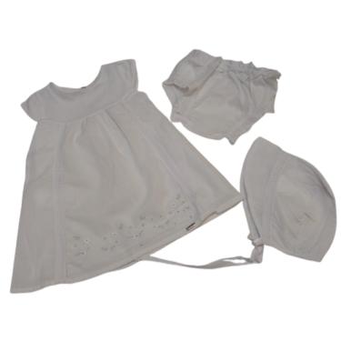 Imagem de Vestido Bebê Menina + Calcinha Branco Batizado Paraiso 12375
