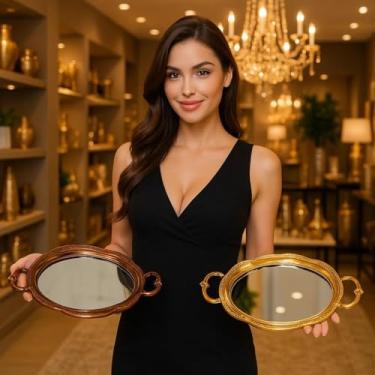 Imagem de Bandeja Decorativa para Café Recepção Mesas Casamentos Decoração Luxo (Cobre Antigo)