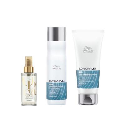 Imagem de Wella BlondorPlex Care Line Sh 250ml + Cond 200ml + Óleo Light 100ml -