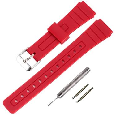 Imagem de Pulseira de relógio de TPU para Casio F-91W/F-84/F-94/F-105/F-108/A-158, pulseiras masculinas e femininas (fivela prata/vermelha)