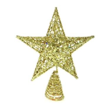 Imagem de Ponteira Estrela Enfeite Árvore de Natal Dourada 29CM - Magizi