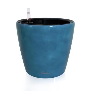Imagem de Dexceder Vaso autoirrigável de 22 x 20 cm, design de vaso interno, vaso de flores de mesa espesso com indicador de nível de água (gradiente azul pavão)