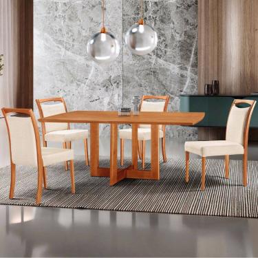 Imagem de Mesa Patros Tampo 120cm Laminado Barril com 4 cadeiras Munique Moderna Mobília