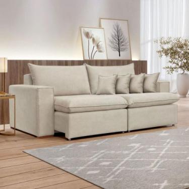 Imagem de Sofá 2 Lugares Barcelona Retrátil Veludo/Bege Claro - Celflex Colchoes