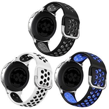 Imagem de Pacote com 3 pulseiras compatíveis com Samsung Galaxy Watch Active 2 de 40 mm, 44 mm/Active/Galaxy Watch 3 pulseiras 41 mm/Watch 4/Watch 5, pulseira de substituição de silicone macio para mulheres e homens