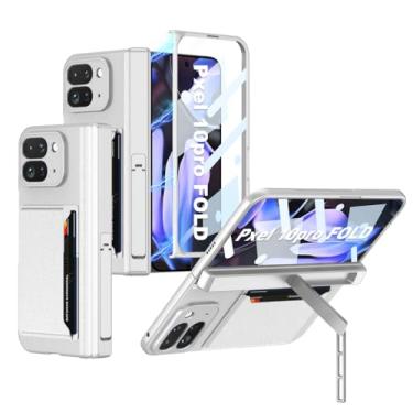 Imagem de HAOMRIYL Capa para Google Pixel 10 Pro Fold, compartimento para cartão, capa com suporte ajustável com protetor de lente de tela, dobradiça antiarranhões, prata, dobra 10 Pro