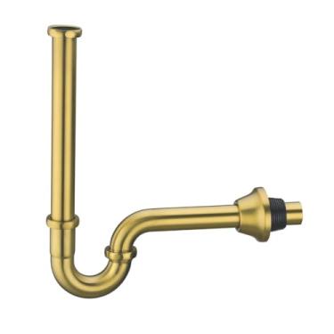 Imagem de SEABEFORE Brass P Trap Tubo de drenagem de pia em forma de U 3 cm com tubo de extensão de junta deslizante, comprimento vertical do tubo de 30 cm altura ajustável kit de drenagem de armadilha de