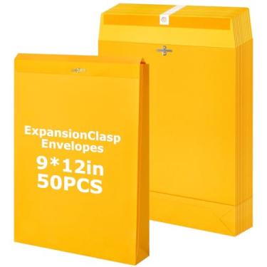 Imagem de Motipuns 50 envelopes com fecho de expansão de 22 x 30,5 cm com abas gomadas, ideal para arquivamento ou envio de documentos, envelope de documentos Kraft marrom para escritório em casa, negócios