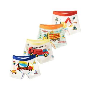 Imagem de Cueca Boxer Infantil De Algodão Respirável, 4 Peças, Dinossauros, Heli