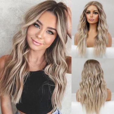 Imagem de Peruca EMMOR Long Ombre Blonde de renda sintética frontal 63 cm para m