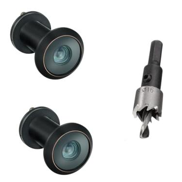 Imagem de TOGU 2 peças de furos de latão sólido de 220 graus para porta com broca de 16 mm, olho mágico de porta de 1,6 cm com privacidade, compatível com porta grossa de 3,5 cm a 6,5 cm, acabamento preto fosco