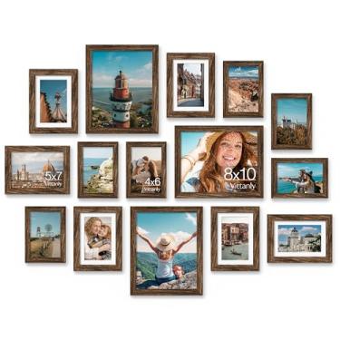 Imagem de Vittanly Pacote com 15 porta-retratos para decoração de parede para montagem ou exibição de mesa, conjunto de molduras de galeria para família, vários tamanhos, incluindo 3 peças 20 x 25 cm, 6 12 x 17