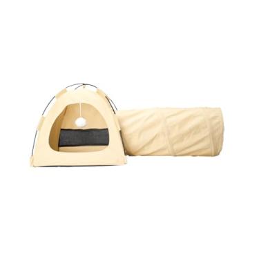 Imagem de Baoblaze Tenda para gatos, cercadinho para esconderijo, grande capacidade, casa de brincar, túnel para gatos, portátil, para coelhos, ambientes internos e, Bege