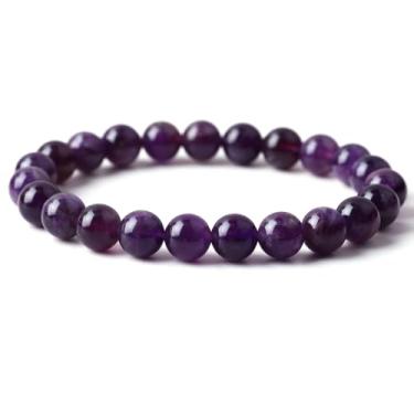 Imagem de FORBY Pulseira De Cristal Ametista Natural 8 Mm Feita À Mão, Contas Redondas, Pedras Semipreciosas, Preciosas Curativas, Pulseiras Elásticas Com Para Mulheres E Homens, Presente Energia Ansiedade, 7