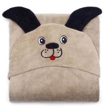 Imagem de Manta de Microfibra c/ Capuz Bouton Infantil Super Dog Bege Escuro - B