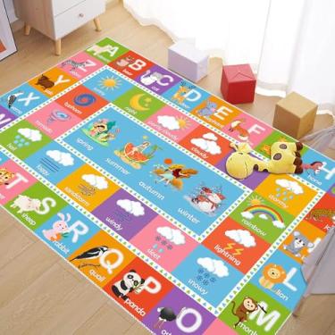 Imagem de Tapete alfabeto ABC com animais, clima e estações – Tapete educativo divertido para quarto de crianças, berçário e sala de aula – Tapete antiderrapante para meninos e meninas (alfabeto)