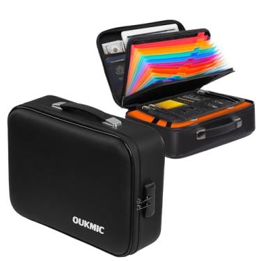 Imagem de OUKMIC Caixa de documentos à prova de fogo, estojo rígido organizador de arquivos com fecho, caixa de armazenamento segura resistente à água, portátil, viagem, casa, escritório, para documentos