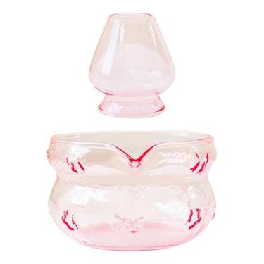Imagem de predolo Tigela de vidro Matcha feita à mão com bico para utensílios de mesa Chawan para Cold Brew Family Friend, Rosa