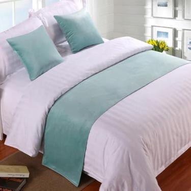 Imagem de Cachecol de corredor de cama de veludo macio cachecol de luxo colcha de cama protetor de cama para quarto hotel decorativo para pé da cama queen king size toalha de cama azul-2||50 x 260 cm para cama