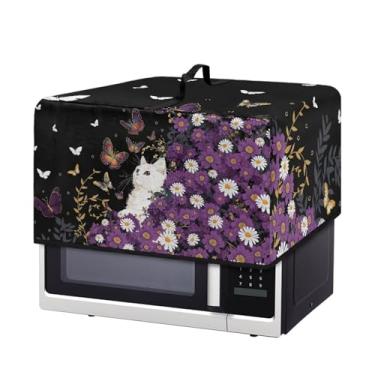 Imagem de Fiqyvagox Capa de forno de micro-ondas preta floral borboleta gato margarida, à prova de poeira, à prova de óleo, resistente à água, capa decorativa para aparelhos de cozinha 53 x 39,9 x 31,5 cm, G