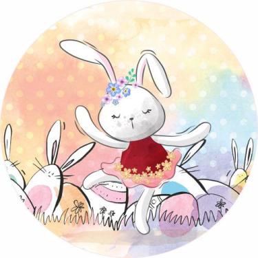 Imagem de Painel De Lona Redondo Coelhinha Da Páscoa Aquarela - Fabrika de Festa