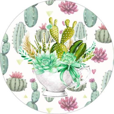 Imagem de Painel de Tecido Sublimado Redondo Cacto Aquarela c/ Elástico - Fabrik