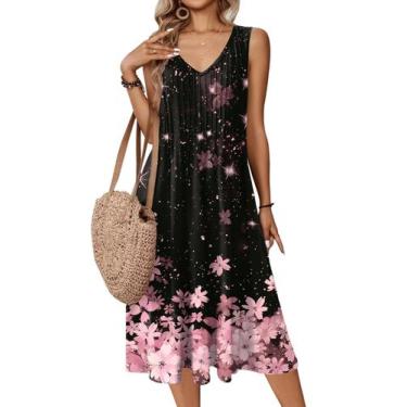 Imagem de Vestido de verão Zeagoo sem mangas plissado com decote em V midi com b