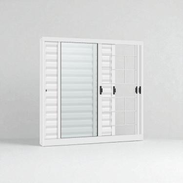 Imagem de Janelas de Aço Veneziana de Correr Lateral R-120 - 3 Folhas C/ Grade -Vidro- Epox Branco