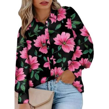 Imagem de Blusa feminina Eytino plus size com decote em V e manga comprida com e