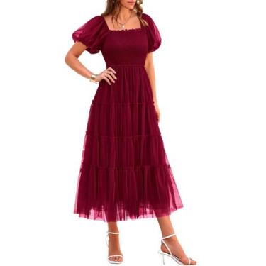 Imagem de Vestido feminino PRETTYGARDEN com avental midi de tule vermelho vinho