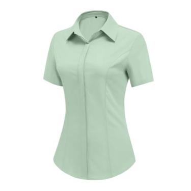 Imagem de Camisas de trabalho HOTOUCH para mulheres, blusas de botão, verde clar