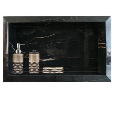 Imagem de Nicho Embutir Preto Rajado Dourado Borda Diamante Porcelanato 60x32cm 
