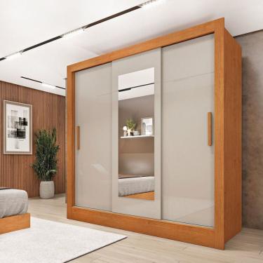 Imagem de Guarda-roupa Casal 3 Portas 190cm com Espelho Taiffa Cinamomo /Off White