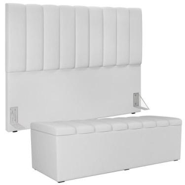 Imagem de Kit Cabeceira Casal Queen 160cm Com Calçadeira Baú Branco - LYAM DECOR