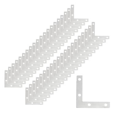 Imagem de Wealrit Pacote com 40 suportes de canto prateados em forma de L, suporte de ferro em forma de L, suporte de canto de ângulo reto, placa de remendo, 5 x 5 cm, para móveis, casa, fixação de madeira com