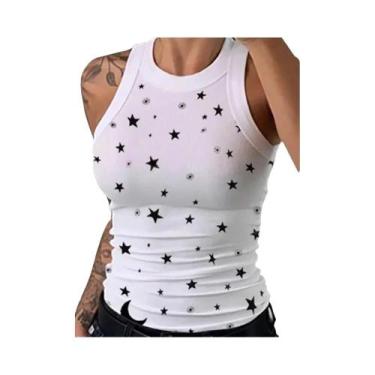 Imagem de Camiseta Regata Feminina Sem Mangas Com Estampa Listrada, Decote Redon