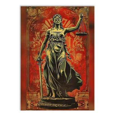 Imagem de Placa Decorativa Themis Deusa Da Justiça Direito Ilustração Vermelha Decoração Poster Quarto Sala