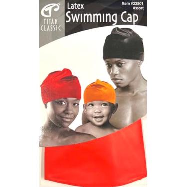 Imagem de TITAN Touca de natação de látex – Touca de natação unissex para adultos e crianças, tamanho único – Touca de látex confortável, leve e elástica para piscina, treinamento e recreação (VERMELHO)