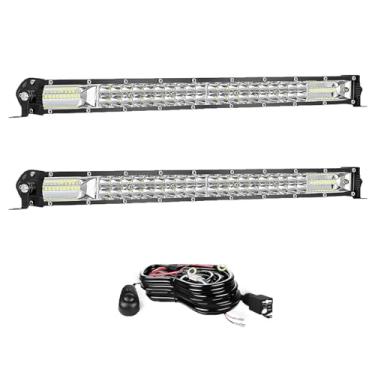 Imagem de OfleGold Barras de luz LED, 2 peças de 22 polegadas 180W ultrafinas fileiras duplas de barra de LED, feixe de luz de LED off-road de 12000 lm, lâmpada de direção para trator quadriciclo, para-choque