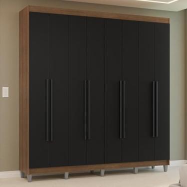 Imagem de Guarda-roupa Casal com Pés 8 Portas Batentes Rustic/preto/preto Venus Madesa