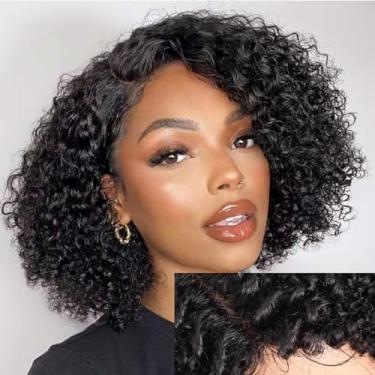 Imagem de N BLE STAR Perucas laterais de 12,7 cm HD Lace Front Wigs 25.4 cm Wear and Go Perucas de cabelo humano 180% densidade cabelo virgem brasileiro cacheado crespo peruca frontal cor natural