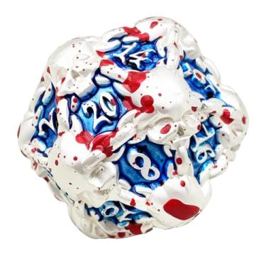 Imagem de DNDWoW Big Metal Skull D20 Dice Silver Blue Red for Dungeons and Dragons BKSBR
