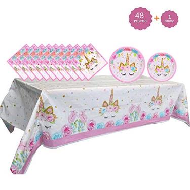 Imagem de Party Supplies Set - Unicorn Plates and Napkins Table Cover Magical Unicorn Birthday Party Decorations for Girls and Baby Shower - Serves 16